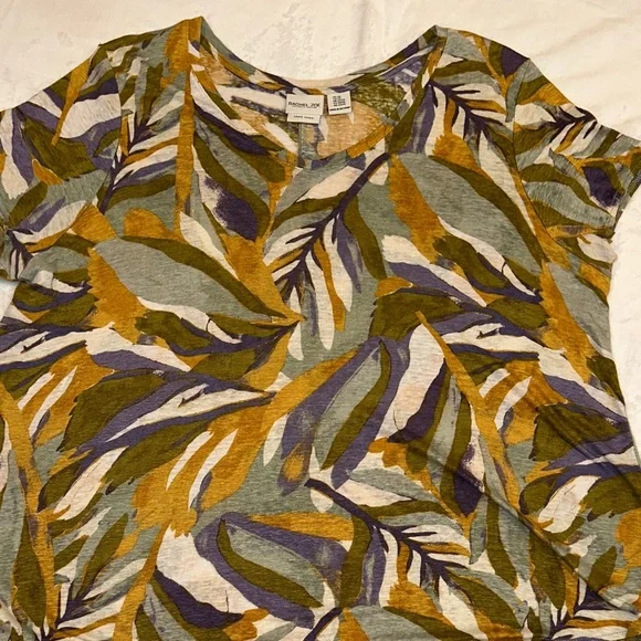 Rachel Zoe Multicolor Leaf Print Short Sleeve Linen Women’s Top Size 2X - Picture 1 of 5